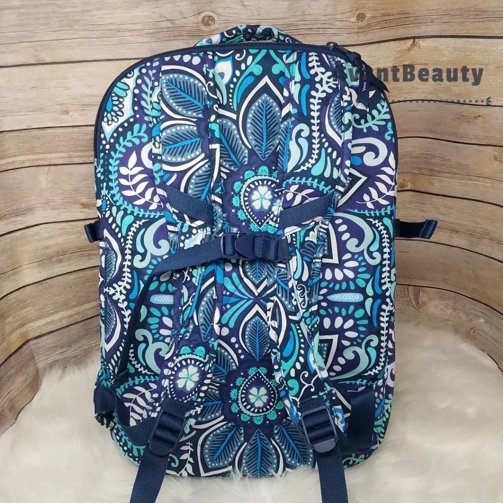 Vera Bradley Essential Expandable LG Quilted Blue Island Medallion Backpack New - Picture 10 of 13